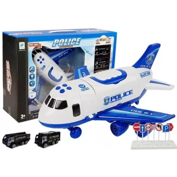 LEAN TOYS Politsei kokkupandav lennuk autodega 1:64 valguse ja heliga