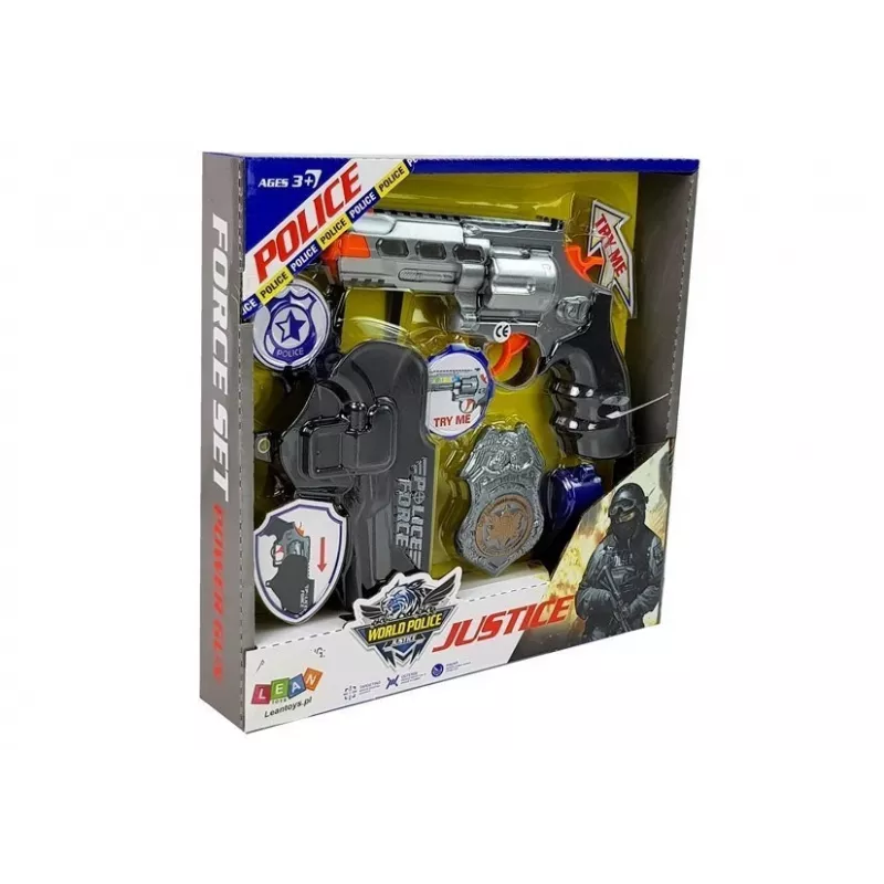 LEAN TOYS Politseikomplekt Revolver 20cm Märk Hüls Vile Heli- ja Valgusefektid