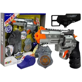 LEAN TOYS Politseikomplekt Revolver 20cm Märk Hüls Vile Heli- ja Valgusefektid
