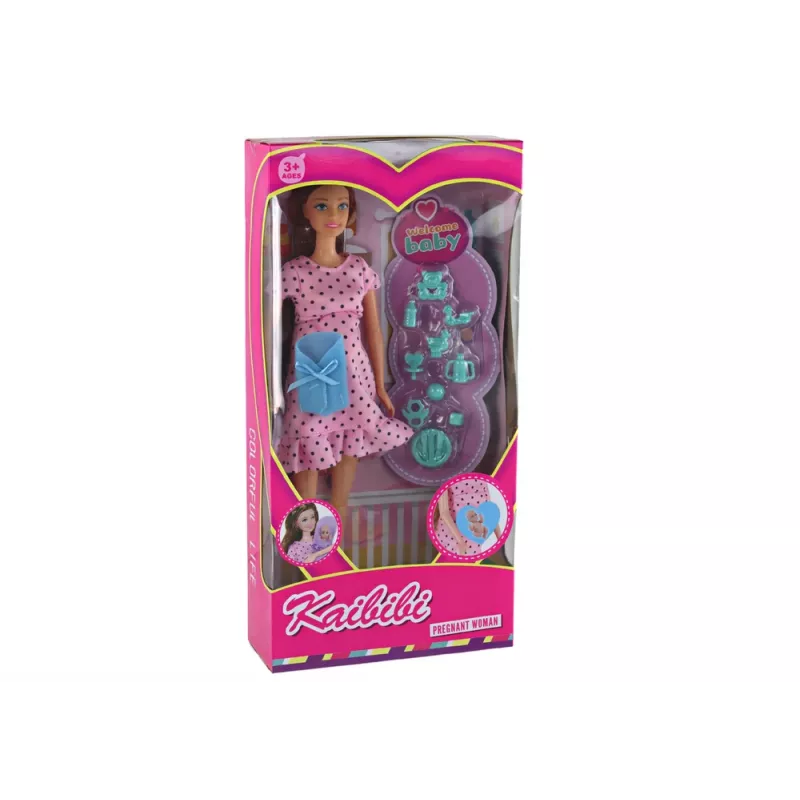 LEAN TOYS Pregnant Mom Baby Doll Pink Dress Accessories