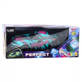 LEAN TOYS RC võidusõiduauto valgustatud türkiissinise kerega 1:16 mõõtkava 2.4 GHz kaugjuhtimine