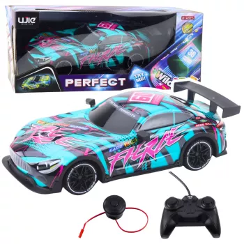 LEAN TOYS RC võidusõiduauto valgustatud türkiissinise kerega 1:16 mõõtkava 2.4 GHz kaugjuhtimine