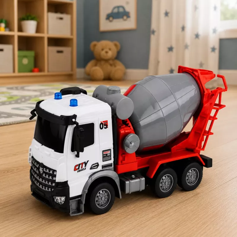 LEAN TOYS RC Remote Controlled Concrete Mixer Truck with Moving Bulb and Lights 1:14