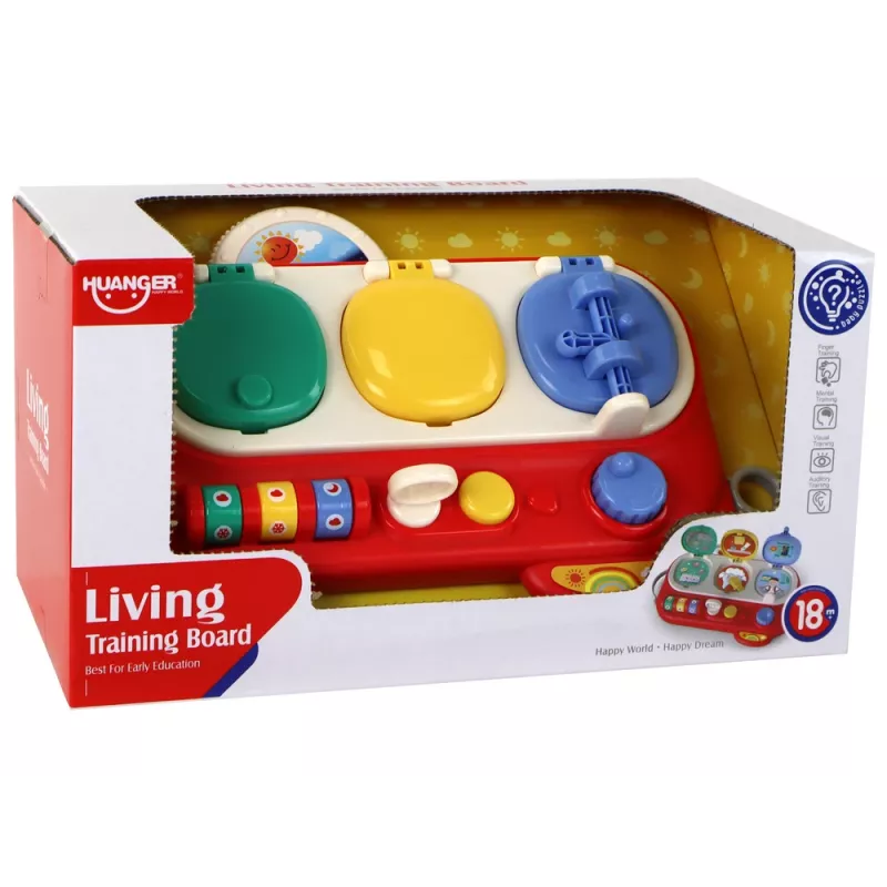 LEAN TOYS Punane sensoorne õppelaud lastele - 12 tegevusega puidust tegevustahvel