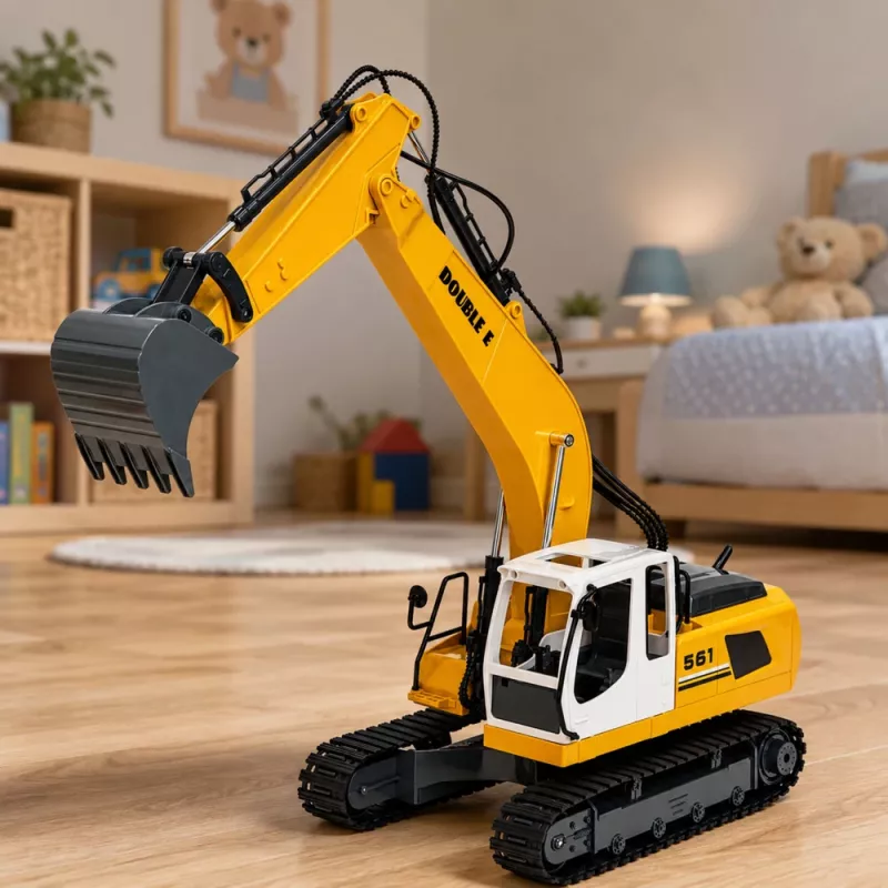 LEAN TOYS Kaugjuhitav roomikekskavaator tulede ja helidega Kollane 1:16