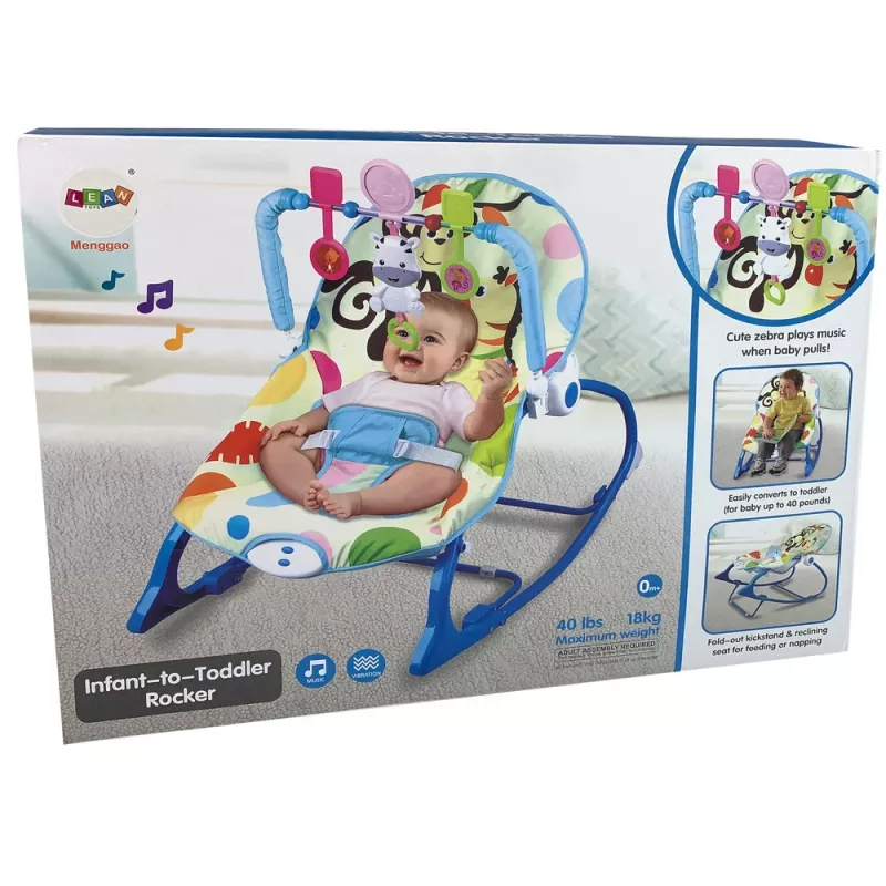 LEAN TOYS Rocking Chair 2in1 Blue Zebra Sounds Vibration