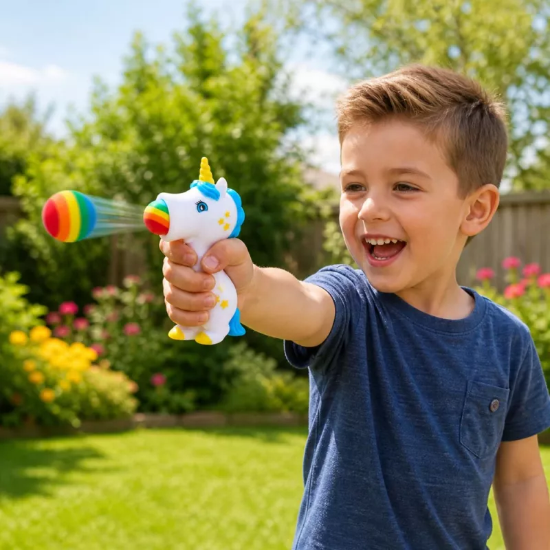 LEAN TOYS Rubber Ball Shooter Unicorn Launcher For Kids 5 Balls