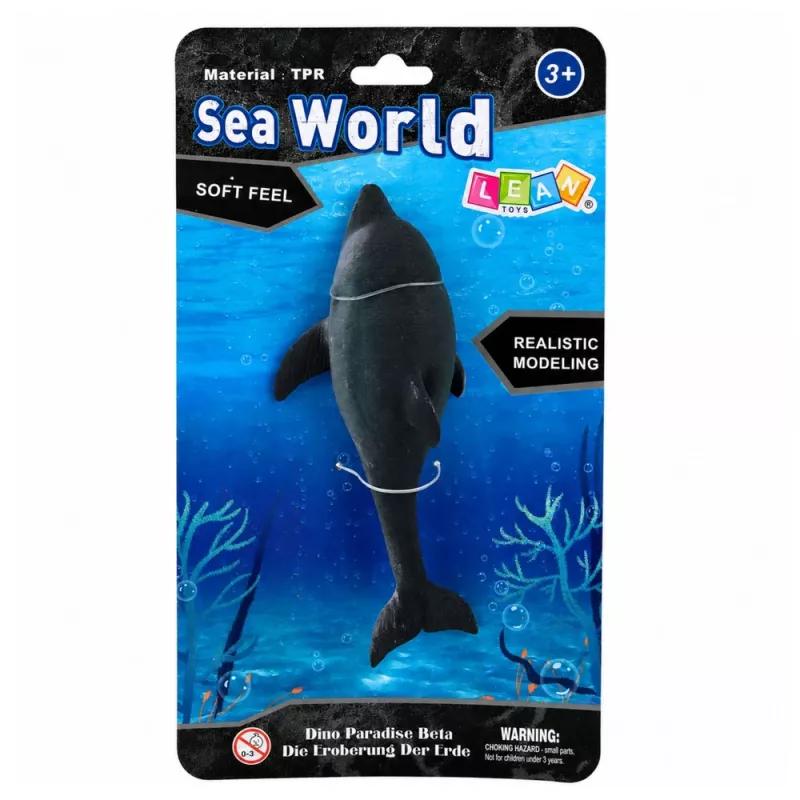 LEAN TOYS kummist meredelfiini kujuke, pehme realistlik TPR, tumehall, 17,5 cm