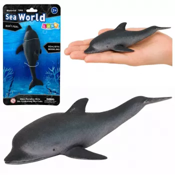 LEAN TOYS kummist meredelfiini kujuke, pehme realistlik TPR, tumehall, 17,5 cm