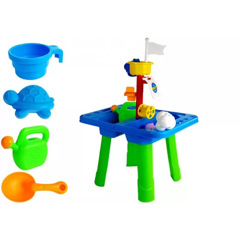 LEAN TOYS liivakastilaud vormide, labida, reha ja pilvega - mitmevärviline