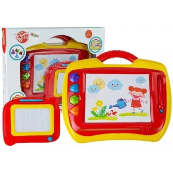 LEAN TOYS 2 magnetilise joonistustahvli komplekt templitega - sinine ja kollane