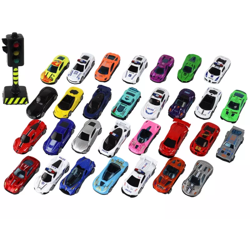 LEAN TOYS Alumiiniumist vedruautode komplekt karbis 30 tk politsei- ja sportautod