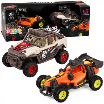 LEAN TOYS Maastikusõidukite komplekt tulede ja helidega 2 tk