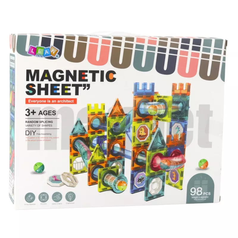 LEAN TOYS Magnetiliste ehitusklotside komplekt palliradadega, värviline, 98 tk