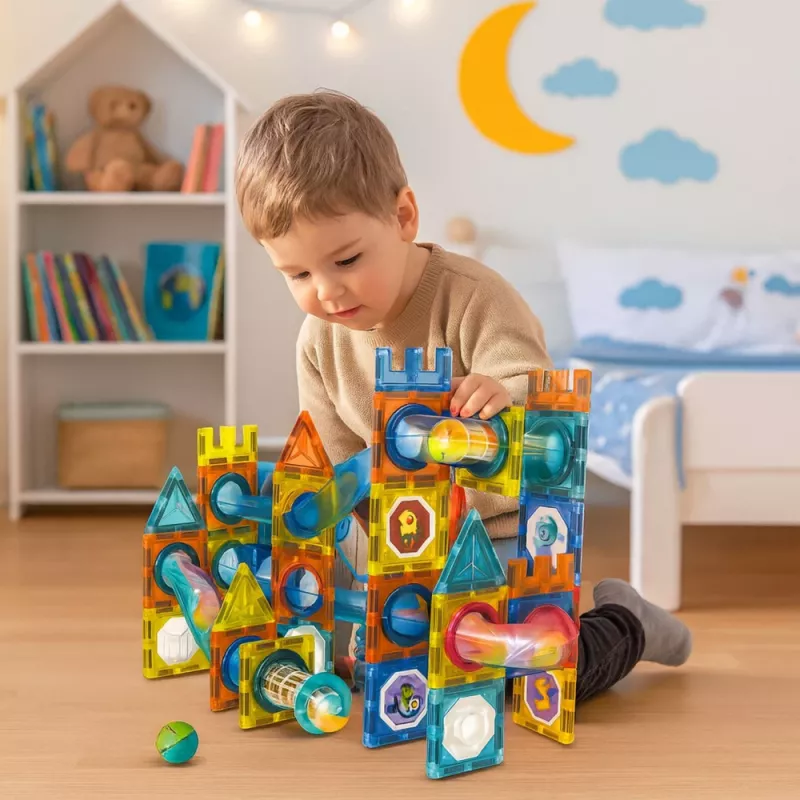 LEAN TOYS Magnetiliste ehitusklotside komplekt palliradadega, värviline, 98 tk