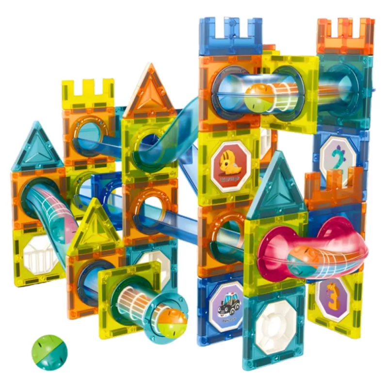 LEAN TOYS Magnetiliste ehitusklotside komplekt palliradadega, värviline, 98 tk
