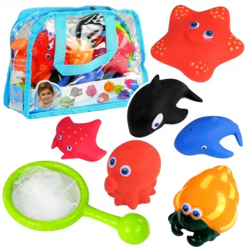 LEAN TOYS Vannimere loomade komplekt, kummist püügipüüdja, 12 tk