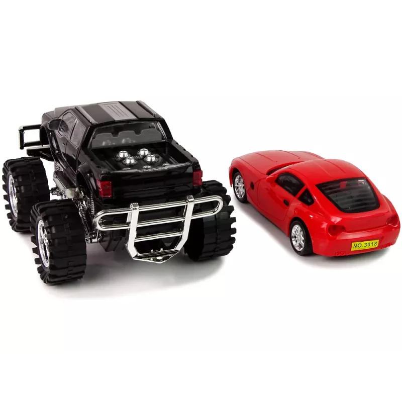 LEAN TOYS Sõidukite komplekt Must koletisauto Valge haagissuvila 58 cm