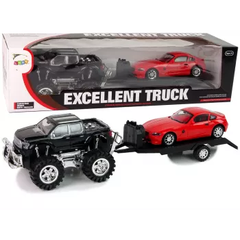 LEAN TOYS Sõidukite komplekt Must koletisauto Valge haagissuvila 58 cm