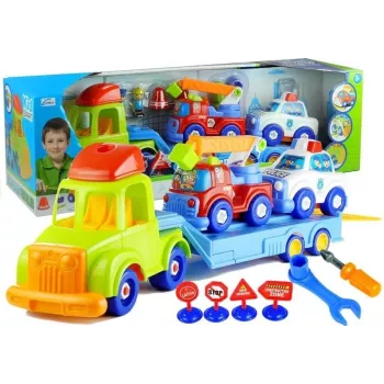 LEAN TOYS Sõidukite komplekt Politsei Tuletõrjeauto Autotransportija Lahtikeeratavad sõidukid
