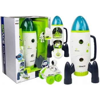 LEAN TOYS Space Rocket Astronom Cosmos Light & Sound – Patareitoitega elektrooniline mängurakett astronautide kujukesega (3x AA)