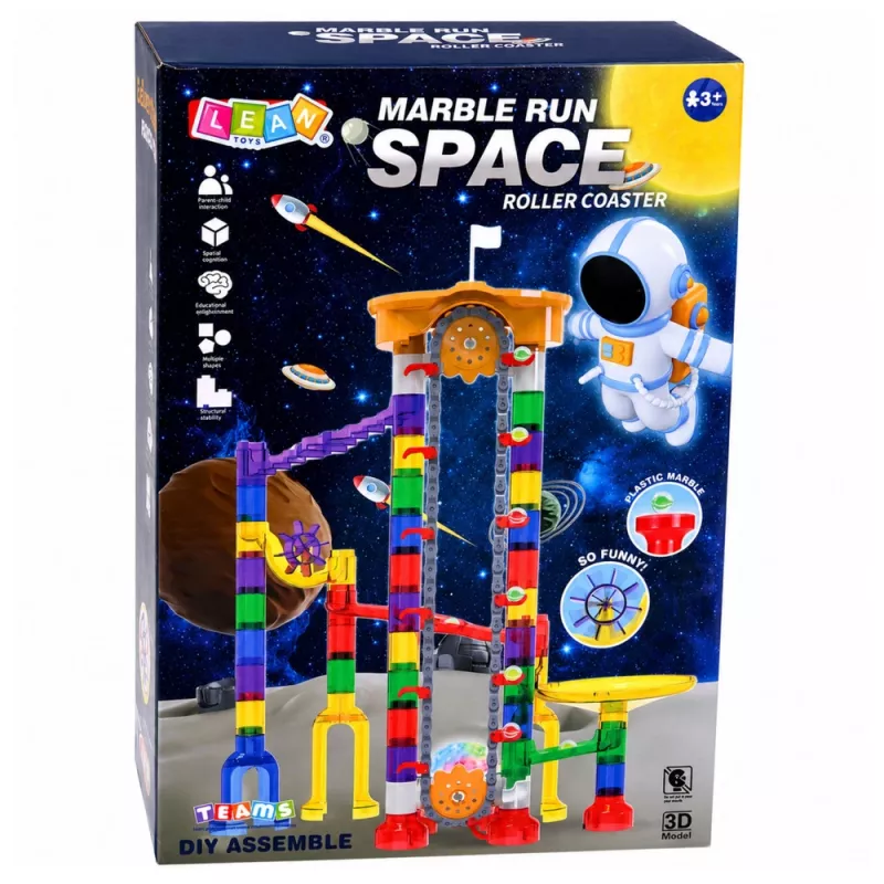 LEAN TOYS Kosmoseraja ehitusklotsid 153 tk - 3D värviline kuulikeste rada tunnelite ja pallidega