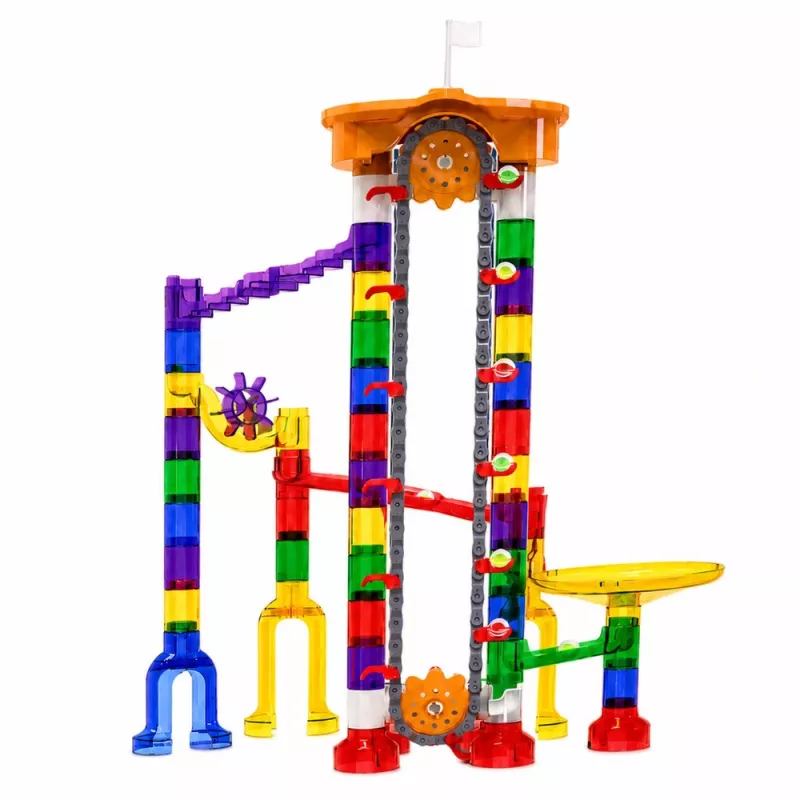 LEAN TOYS Kosmoseraja ehitusklotsid 153 tk - 3D värviline kuulikeste rada tunnelite ja pallidega