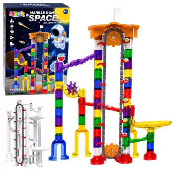 LEAN TOYS Kosmoseraja ehitusklotsid 153 tk - 3D värviline kuulikeste rada tunnelite ja pallidega