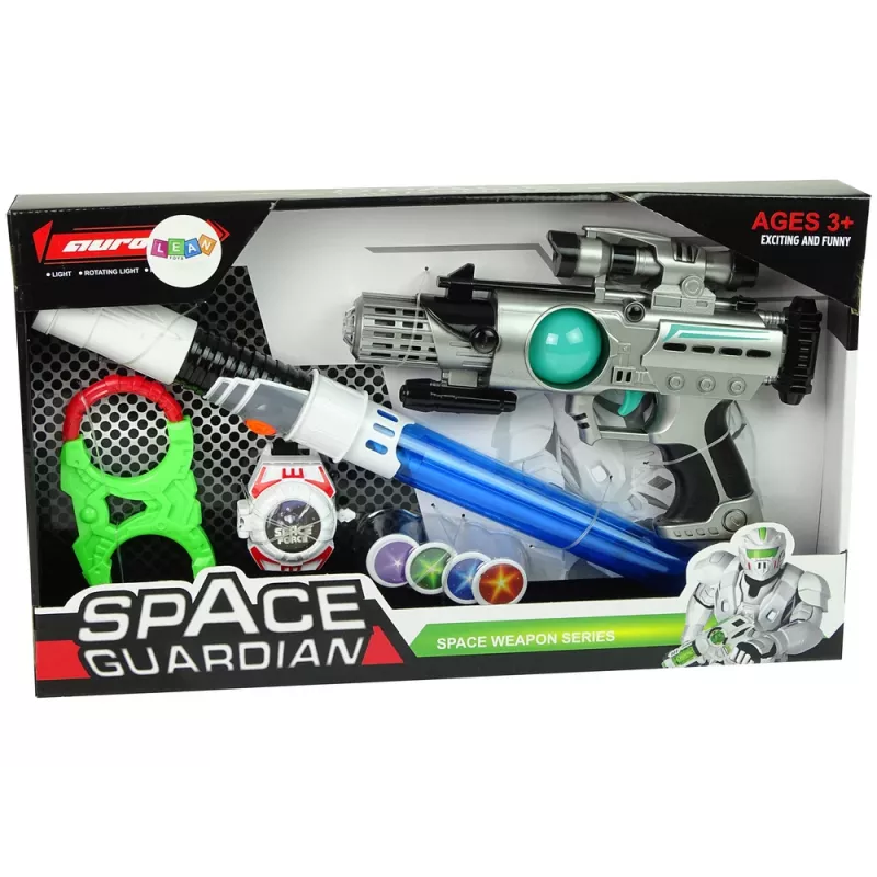LEAN TOYS Space Warrior Set Laser Gun Lightsaber Handcuffs Disc Thrower