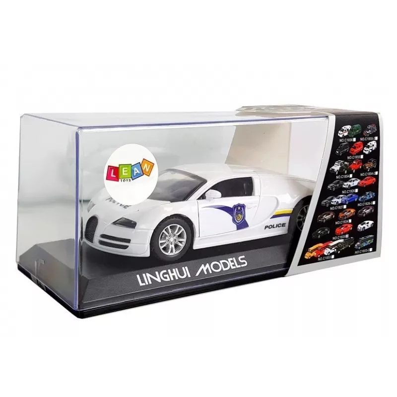 LEAN TOYS Politsei sportauto tumedate tuuleklaaside, pingutusmootori, valge tule ja heliga