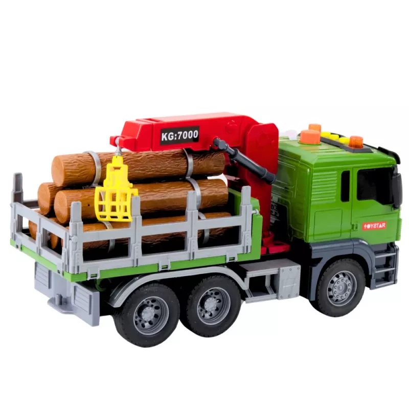 LEAN TOYS Puiduveoauto kraanaga, palkide, tulede ja helidega – ehitusmasina mänguasi