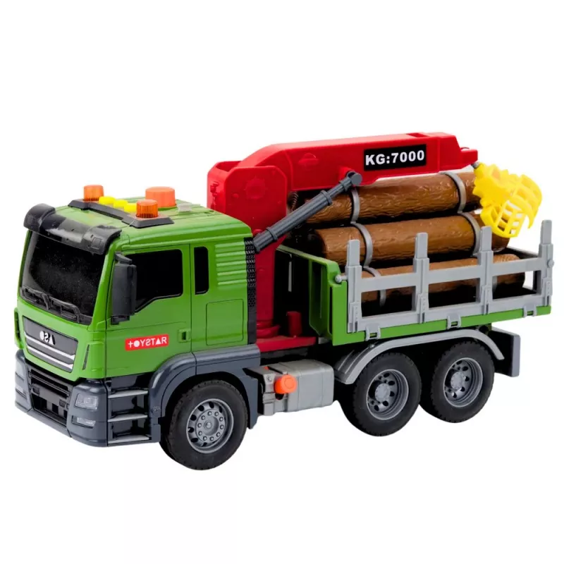 LEAN TOYS Puiduveoauto kraanaga, palkide, tulede ja helidega – ehitusmasina mänguasi
