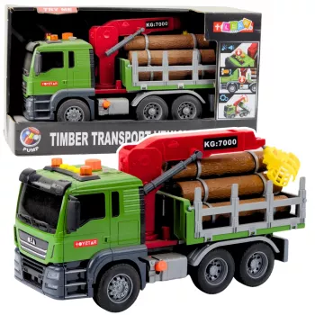 LEAN TOYS Puiduveoauto kraanaga, palkide, tulede ja helidega – ehitusmasina mänguasi
