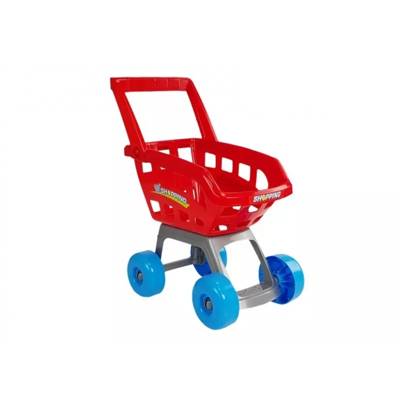 LEAN TOYS Mänguturg koos ostukorvi, kassaaparaadi, skanneri ja toidukaupadega
