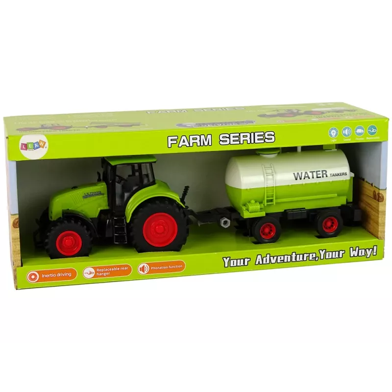 LEAN TOYS Tractor With Big Wheel Trailer Green Farm
