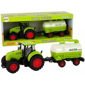 LEAN TOYS Tractor With Big Wheel Trailer Green Farm