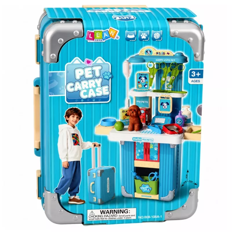 LEAN TOYS loomaarsti kohver koera hoolduskomplektiga, pruun rollimängukomplekt 12 tarvikuga