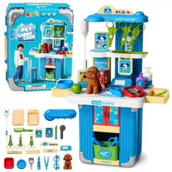 LEAN TOYS loomaarsti kohver koera hoolduskomplektiga, pruun rollimängukomplekt 12 tarvikuga