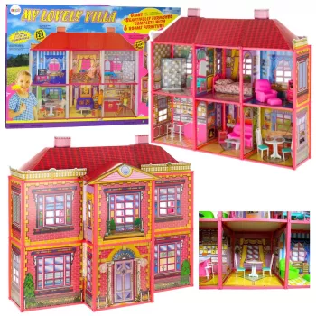 LEAN TOYS Villa suur nukumaja 6 tuba mööbli tarvikud 128 tk