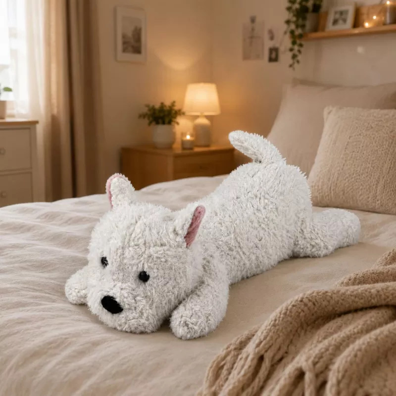 LEAN TOYS West Highland valge terjer pehme koer kaisukas, valge, 40 cm