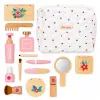 LEAN TOYS Puidust ilukomplekt tüdrukutele valge kosmeetikakotiga, 17 osa