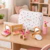 LEAN TOYS Puidust ilukomplekt tüdrukutele valge kosmeetikakotiga, 17 osa