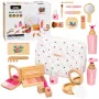 LEAN TOYS Puidust ilukomplekt tüdrukutele valge kosmeetikakotiga, 17 osa