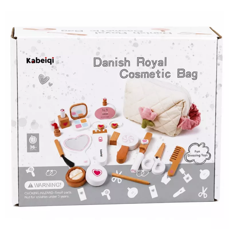 LEAN TOYS puidust ilukomplekt meigikosmeetika kott tarvikud 16 tk