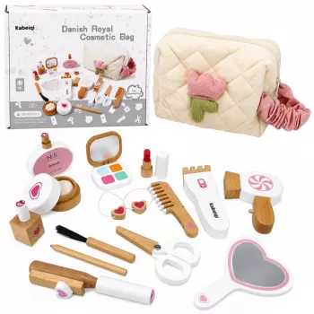 LEAN TOYS puidust ilukomplekt meigikosmeetika kott tarvikud 16 tk