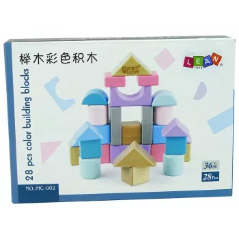LEAN TOYS Puidust klotsid pastelsetes toonides 28 tükki loss