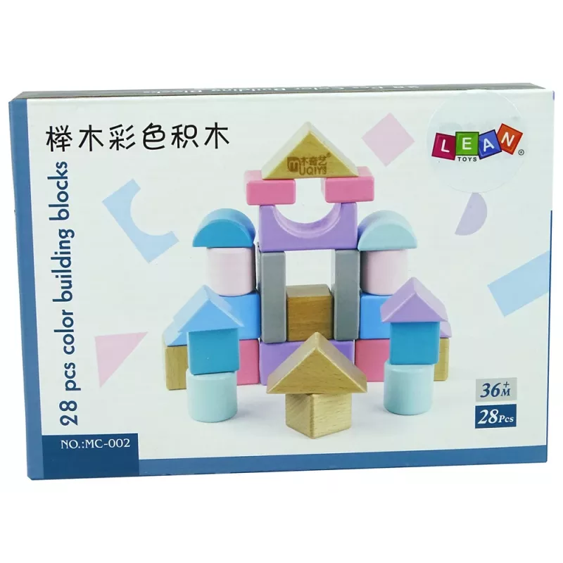 LEAN TOYS Puidust klotsid pastelsetes toonides 28 tükki loss