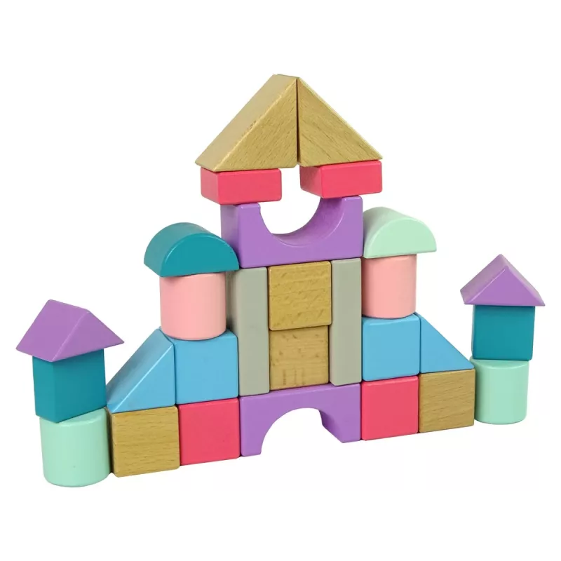 LEAN TOYS Puidust klotsid pastelsetes toonides 28 tükki loss
