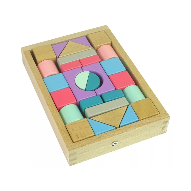 LEAN TOYS Puidust klotsid pastelsetes toonides 28 tükki loss
