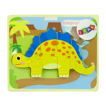 LEAN TOYS Wooden Puzzle Dinosaur Stegosaurus Yellow